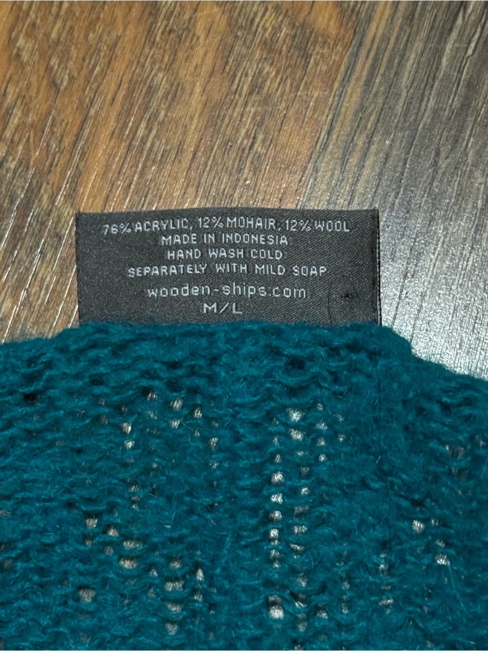 WOODEN SHIPS Teal Lightweight Sweater wool blend size medium Large M/L